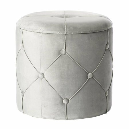 KD AMERICANA 15.75 x 15.5 in. Round Wooden Velvet Ottoman Stool with Lid Gray KD3163179